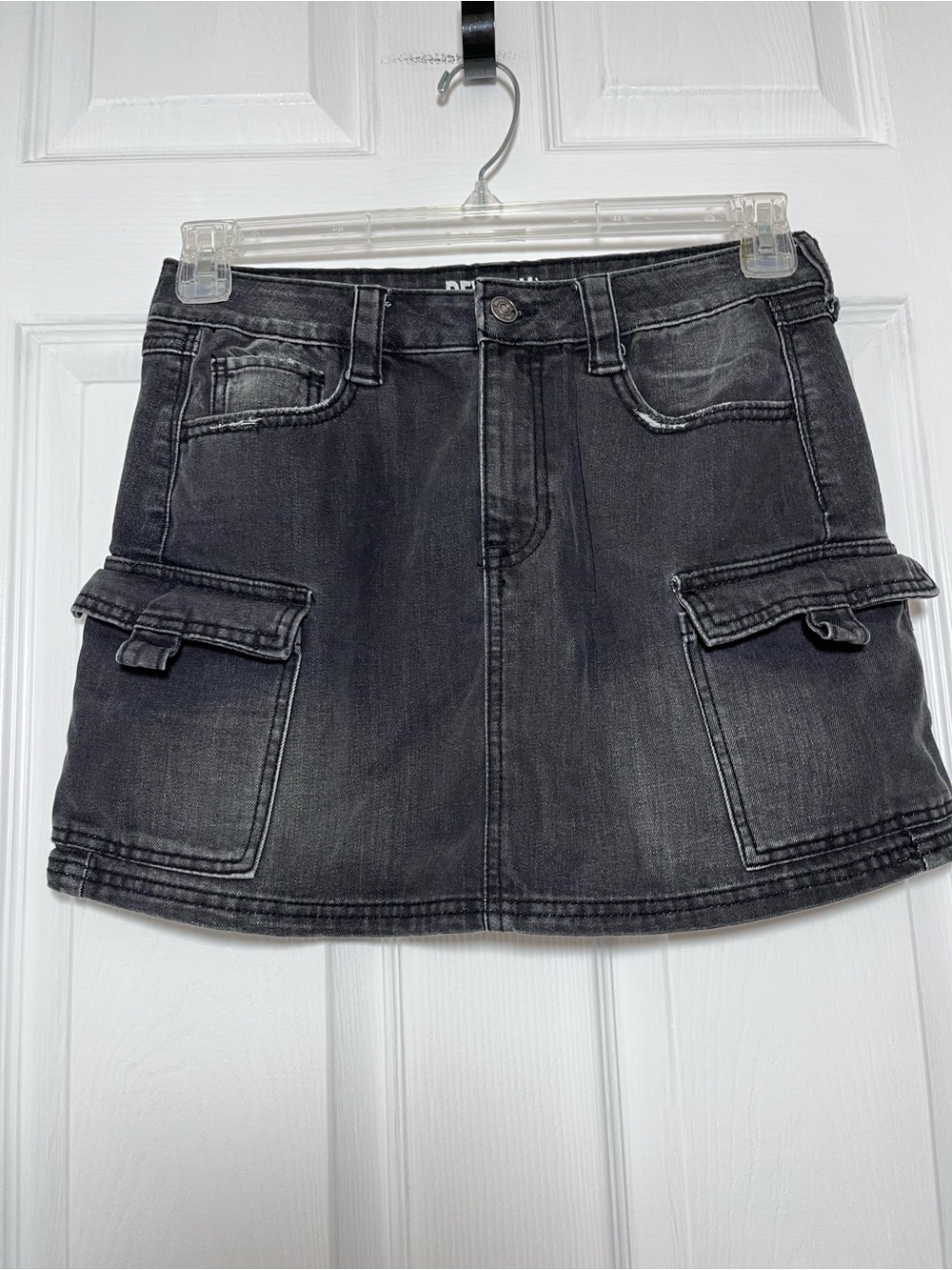 Rewash Black Washed Cargo Denim Mini Skirt